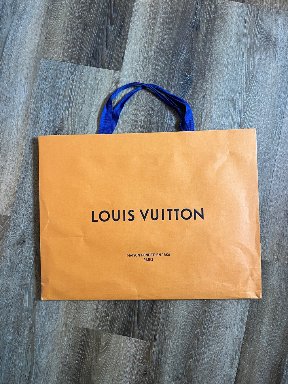 Louis Vuitton Orange Shopping Tote with Blue Handles